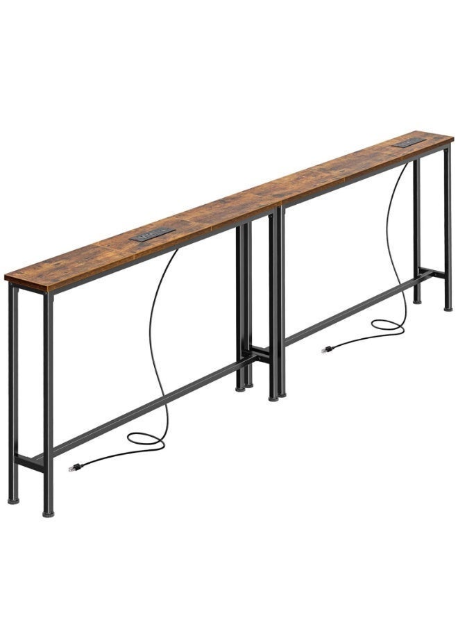 Sharpdo 200CM Narrow Console Table with 2 Outlet, Narrow Table, Sofa Tables, House Entrance Table with Charging Station, for Living Room, Bedroom, Rustic Brown - Image 3